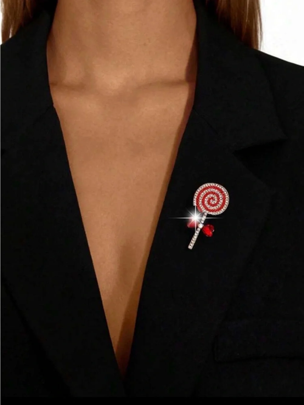Red Crystal Lollipop Brooch Pin by